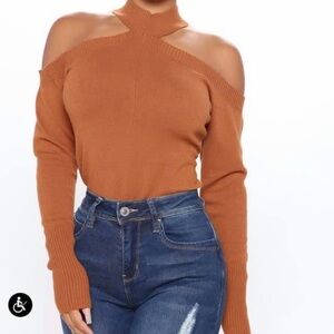 Fashion Nova Off-Shoulder Sweater - Brown